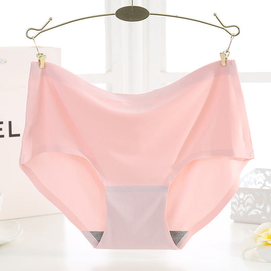 Culotte triangle respirante à taille moyenne pour femmes, sans marque, en soie glacée, unicolore